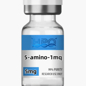 5-Amino-1MQ research compound vial with blue and white label